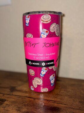 Betsey Johnson Pink Bagel Coffee Tumbler Stainless Steel Insulated 17 oz Travel